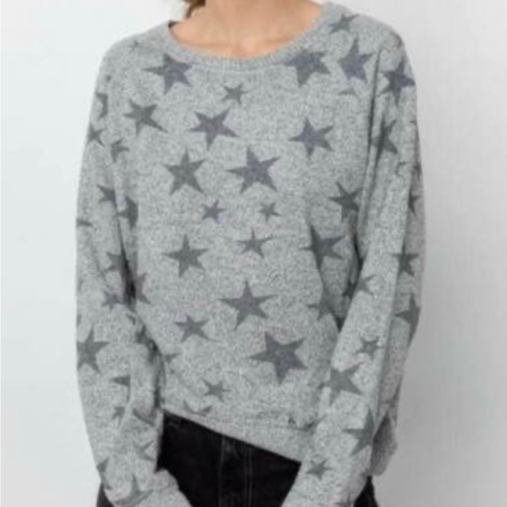 Rails Theo Melange Gray Knit Star Print Sweater Size S